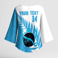 New Zealand Lawn Bowls Prostate Cancer Custom Kimono Sleeve Blouse Aotearoa Maori Silver Fern Blue Ribbon - Polynesian Pride