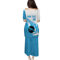 New Zealand Lawn Bowls Prostate Cancer Custom Puletasi Aotearoa Maori Silver Fern Blue Ribbon LT14 - Polynesian Pride