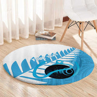 New Zealand Lawn Bowls Prostate Cancer Custom Round Carpet Aotearoa Maori Silver Fern Blue Ribbon - Polynesian Pride