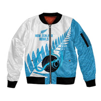 New Zealand Lawn Bowls Prostate Cancer Custom Sleeve Zip Bomber Jacket Aotearoa Maori Silver Fern Blue Ribbon - Polynesian Pride