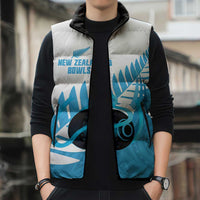 New Zealand Lawn Bowls Prostate Cancer Custom Sleeveless Puffer Jacket Aotearoa Maori Silver Fern Blue Ribbon - Polynesian Pride