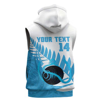 New Zealand Lawn Bowls Prostate Cancer Custom Sleeveless Zip Hoodie Aotearoa Maori Silver Fern Blue Ribbon - Polynesian Pride