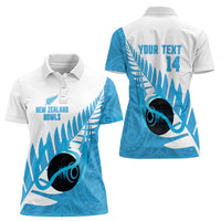 New Zealand Lawn Bowls Prostate Cancer Custom Women Polo Shirt Aotearoa Maori Silver Fern Blue Ribbon LT14 - Polynesian Pride
