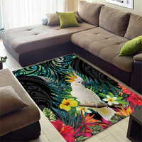 Sulphur-crested Cockatoo New Zealand Area Rug Paua Shell Aotearoa Maori Tropical Flowers - Polynesian Pride