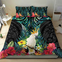 Sulphur-crested Cockatoo New Zealand Bedding Set Paua Shell Aotearoa Maori Tropical Flowers - Polynesian Pride