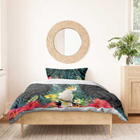 Sulphur-crested Cockatoo New Zealand Bedding Set Paua Shell Aotearoa Maori Tropical Flowers - Polynesian Pride