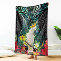 Sulphur-crested Cockatoo New Zealand Blanket Paua Shell Aotearoa Maori Tropical Flowers - Polynesian Pride