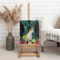 Sulphur-crested Cockatoo New Zealand Canvas Wall Art Paua Shell Aotearoa Maori Tropical Flowers - Polynesian Pride