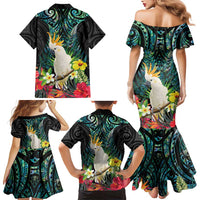 Sulphur-crested Cockatoo New Zealand Family Matching Mermaid Dress and Hawaiian Shirt Paua Shell Aotearoa Maori Tropical Flowers LT14 - Polynesian Pride