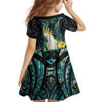 Sulphur-crested Cockatoo New Zealand Family Matching Off The Shoulder Long Sleeve Dress and Hawaiian Shirt Paua Shell Aotearoa Maori Tropical Flowers LT14 - Polynesian Pride