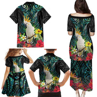 Sulphur-crested Cockatoo New Zealand Family Matching Puletasi and Hawaiian Shirt Paua Shell Aotearoa Maori Tropical Flowers LT14 - Polynesian Pride