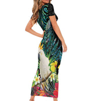 Sulphur-crested Cockatoo New Zealand Family Matching Short Sleeve Bodycon Dress and Hawaiian Shirt Paua Shell Aotearoa Maori Tropical Flowers - Polynesian Pride