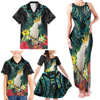 Sulphur-crested Cockatoo New Zealand Family Matching Tank Maxi Dress and Hawaiian Shirt Paua Shell Aotearoa Maori Tropical Flowers LT14 - Polynesian Pride