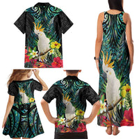 Sulphur-crested Cockatoo New Zealand Family Matching Tank Maxi Dress and Hawaiian Shirt Paua Shell Aotearoa Maori Tropical Flowers - Polynesian Pride