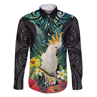Sulphur-crested Cockatoo New Zealand Family Matching Tank Maxi Dress and Hawaiian Shirt Paua Shell Aotearoa Maori Tropical Flowers - Polynesian Pride