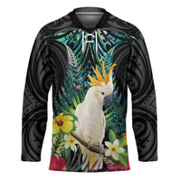 Sulphur-crested Cockatoo New Zealand Hockey Jersey Paua Shell Aotearoa Maori Tropical Flowers LT14 Unisex Black - Polynesian Pride