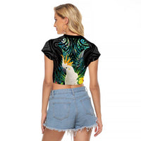 Sulphur-crested Cockatoo New Zealand Raglan Cropped T Shirt Paua Shell Aotearoa Maori Tropical Flowers LT14 - Polynesian Pride