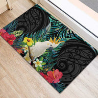 Sulphur-crested Cockatoo New Zealand Rubber Doormat Paua Shell Aotearoa Maori Tropical Flowers - Polynesian Pride