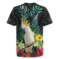 Sulphur-crested Cockatoo New Zealand Rugby Jersey Paua Shell Aotearoa Maori Tropical Flowers - Polynesian Pride