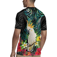 Sulphur-crested Cockatoo New Zealand Rugby Jersey Paua Shell Aotearoa Maori Tropical Flowers - Polynesian Pride