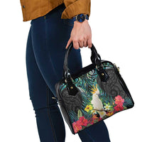 Sulphur-crested Cockatoo New Zealand Shoulder Handbag Paua Shell Aotearoa Maori Tropical Flowers - Polynesian Pride