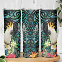 Sulphur-crested Cockatoo New Zealand Skinny Tumbler Paua Shell Aotearoa Maori Tropical Flowers - Polynesian Pride