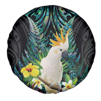 Sulphur-crested Cockatoo New Zealand Spare Tire Cover Paua Shell Aotearoa Maori Tropical Flowers - Polynesian Pride