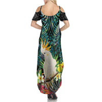 Sulphur-crested Cockatoo New Zealand Summer Maxi Dress Paua Shell Aotearoa Maori Tropical Flowers LT14 - Polynesian Pride