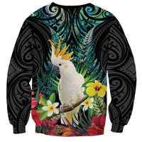 Sulphur-crested Cockatoo New Zealand Sweatshirt Paua Shell Aotearoa Maori Tropical Flowers - Polynesian Pride