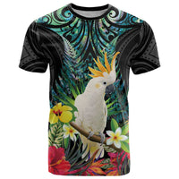 Sulphur-crested Cockatoo New Zealand T Shirt Paua Shell Aotearoa Maori Tropical Flowers - Polynesian Pride