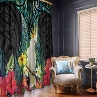 Sulphur-crested Cockatoo New Zealand Window Curtain Paua Shell Aotearoa Maori Tropical Flowers - Polynesian Pride