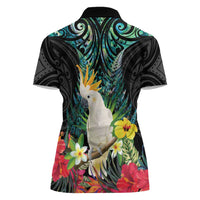 Sulphur-crested Cockatoo New Zealand Women Polo Shirt Paua Shell Aotearoa Maori Tropical Flowers LT14 - Polynesian Pride