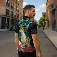 Sulphur-crested Cockatoo New Zealand Zipper Polo Shirt Paua Shell Aotearoa Maori Tropical Flowers LT14 - Polynesian Pride