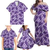 Purple Hawaii Kalo Palaka Motifs Family Matching Off Shoulder Maxi Dress and Hawaiian Shirt Hawaiian Taro Leaves Elegant Vibes LT14 - Polynesian Pride