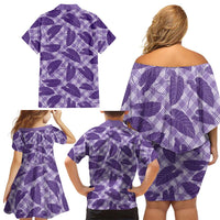 Purple Hawaii Kalo Palaka Motifs Family Matching Off Shoulder Short Dress and Hawaiian Shirt Hawaiian Taro Leaves Elegant Vibes LT14 - Polynesian Pride