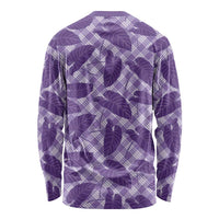 Purple Hawaii Kalo Palaka Motifs Long Sleeve Shirt Hawaiian Taro Leaves Elegant Vibes LT14 - Polynesian Pride