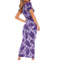 Purple Hawaii Kalo Palaka Motifs Short Sleeve Bodycon Dress Hawaiian Taro Leaves Elegant Vibes LT14 - Polynesian Pride