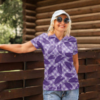 Purple Hawaii Kalo Palaka Motifs Women Polo Shirt Hawaiian Taro Leaves Elegant Vibes LT14 - Polynesian Pride