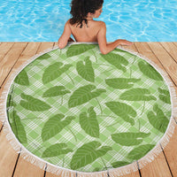 Green Hawaii Kalo Palaka Motifs Beach Blanket Hawaiian Taro Leaves Elegant Vibes LT14 - Polynesian Pride