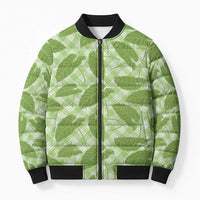 Green Hawaii Kalo Palaka Motifs Bomber Puffer Jacket Hawaiian Taro Leaves Elegant Vibes LT14 Unisex Green - Polynesian Pride
