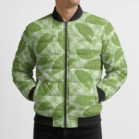Green Hawaii Kalo Palaka Motifs Bomber Puffer Jacket Hawaiian Taro Leaves Elegant Vibes LT14 - Polynesian Pride