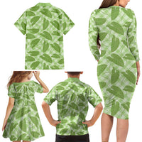 Green Hawaii Kalo Palaka Motifs Family Matching Long Sleeve Bodycon Dress and Hawaiian Shirt Hawaiian Taro Leaves Elegant Vibes LT14 - Polynesian Pride