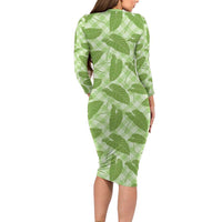 Green Hawaii Kalo Palaka Motifs Family Matching Long Sleeve Bodycon Dress and Hawaiian Shirt Hawaiian Taro Leaves Elegant Vibes LT14 - Polynesian Pride
