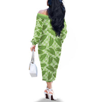 Green Hawaii Kalo Palaka Motifs Family Matching Off The Shoulder Long Sleeve Dress and Hawaiian Shirt Hawaiian Taro Leaves Elegant Vibes LT14 - Polynesian Pride