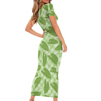 Green Hawaii Kalo Palaka Motifs Family Matching Short Sleeve Bodycon Dress and Hawaiian Shirt Hawaiian Taro Leaves Elegant Vibes LT14 - Polynesian Pride