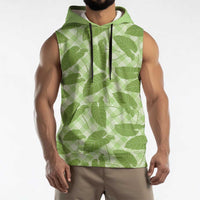Green Hawaii Kalo Palaka Motifs Sleeveless Hoodie Hawaiian Taro Leaves Elegant Vibes LT14 - Polynesian Pride