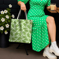 Green Hawaii Kalo Palaka Motifs Tote Bag Hawaiian Taro Leaves Elegant Vibes - Polynesian Pride