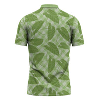 Green Hawaii Kalo Palaka Motifs Zipper Polo Shirt Hawaiian Taro Leaves Elegant Vibes LT14 - Polynesian Pride