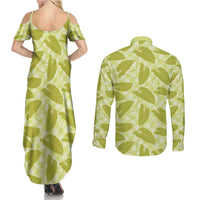 Lime Green Hawaii Kalo Palaka Motifs Couples Matching Summer Maxi Dress and Long Sleeve Button Shirt Hawaiian Taro Leaves Elegant Vibes LT14 - Polynesian Pride