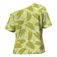 Lime Green Hawaii Kalo Palaka Motifs Cross Shoulder Shirt Hawaiian Taro Leaves Elegant Vibes - Polynesian Pride